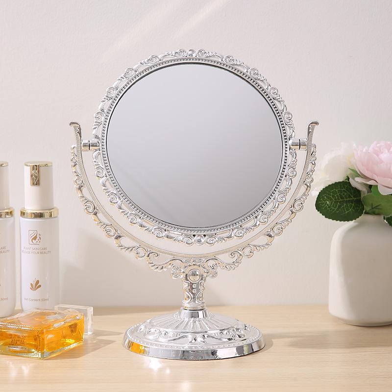 Heart-Shaped Double-Sided Rotating Vanity Mirror - Retro European Style Makeup Mirror for Bedroom