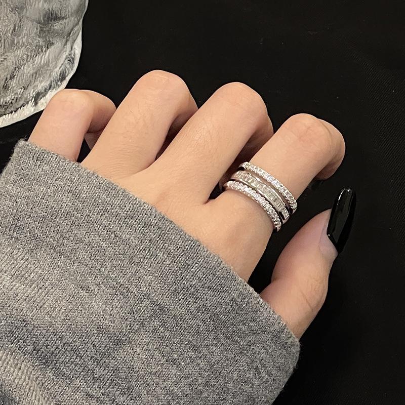 Niche Design Cold Wind Zircon Light Luxury Open Ring High Sense French Full Diamond Ring