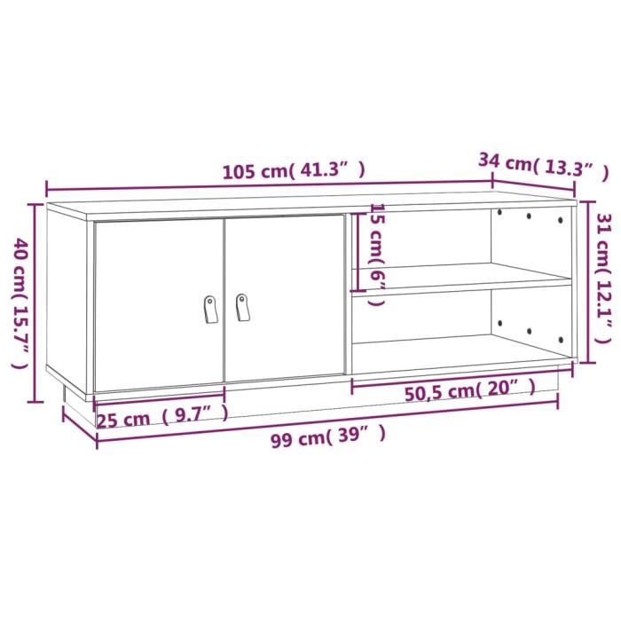 VidaXL Meuble TV Gris 105x34x40 cm Bois de pin massif 818222