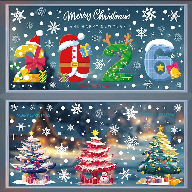 Creative Christmas Decorations, Electrostatic Stickers, Shop Window Decorations, Christmas Decorative Glass Stickers