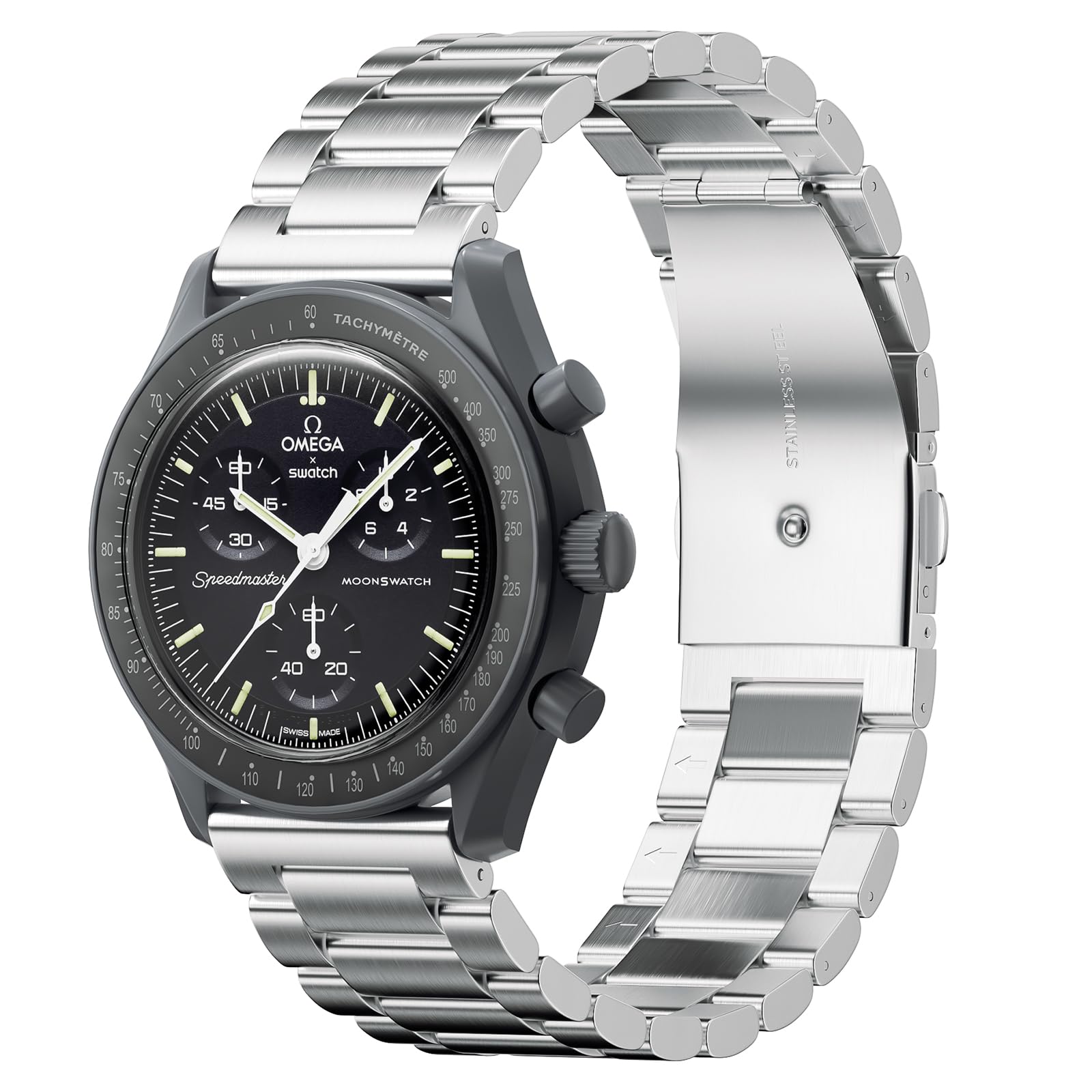 

Металлический ремешок Moonswatch, совместимый с часами Omega X Swatch Moonswatch Speedmaster Etc 20 мм, быстросъемный ремешок Swatch Omega Moons, нержавеющая сталь серебряный