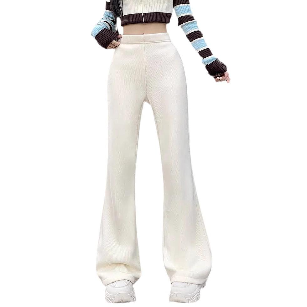 Petite High-Waisted Fleece-Lined Corduroy Pants for Women – Autumn/Winter Micro-Flared, Slimming, Casual Long Pants