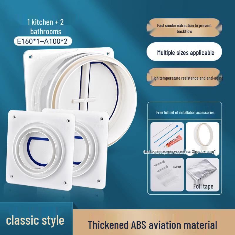 Universal Submersible Range Hood and Bathroom Flue Check Valve for Smoke Prevention