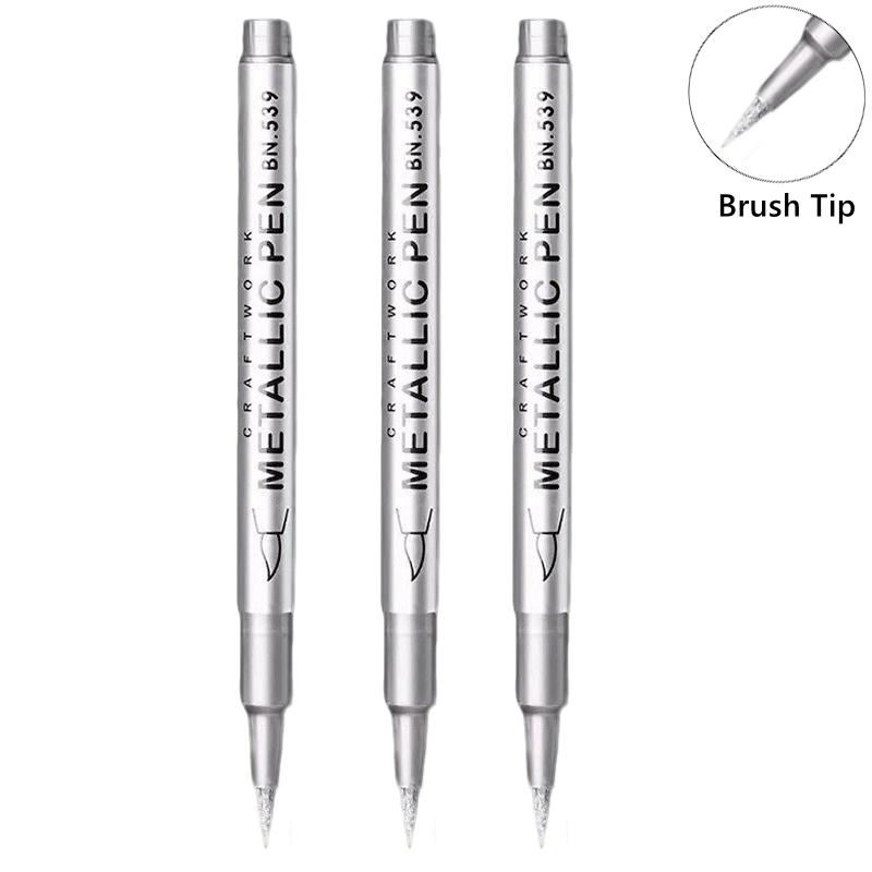 1/10/50Pcs Art Writing Gold Silver White Metallic Paint Pen Set Brush Tip Marker Pen Acrylic Paint Markers Stationery Supplies