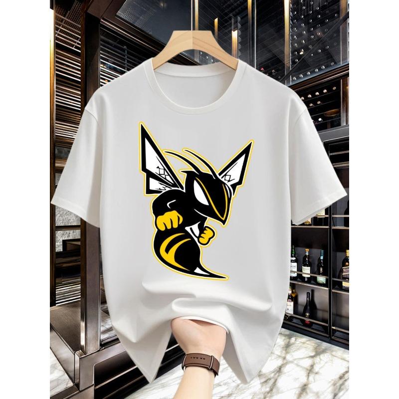

Men S Round Neck Trendy Minimalist Creative Bumblebee Print Design Casual Wear T-Shirt, Comfortable And Easy, Stylish Round Neck S белый