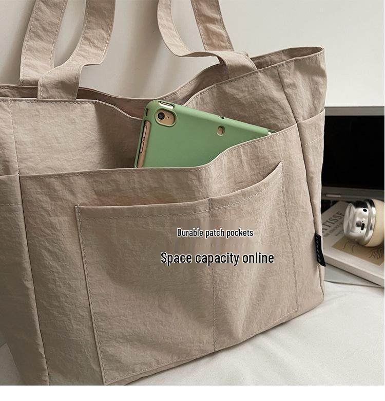 Korean Style Solid Color Canvas Tote Bag - Lightweight, Simple Design, Niche Handbag, Large Capacity Shoulder Bag