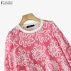 ZANZEA Women Casual Round Neck Loose Floral Print Long Sleeve Blouse