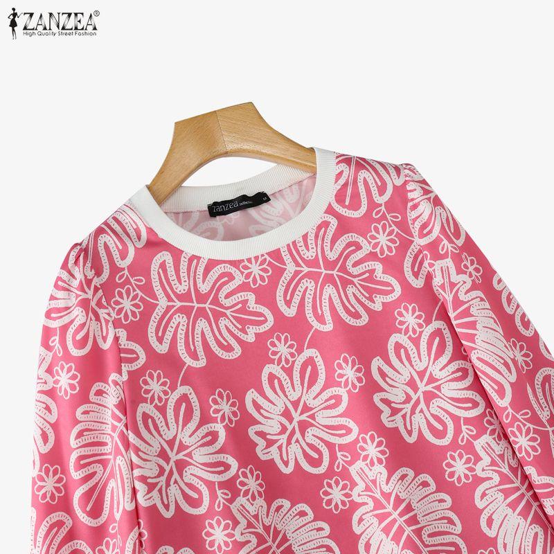 ZANZEA Women Casual Round Neck Loose Floral Print Long Sleeve Blouse