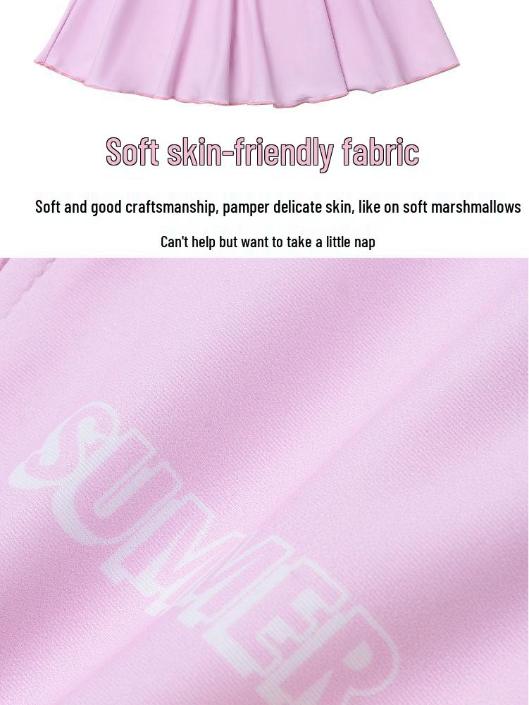 Girls' Rouge Pink Princess One-Piece Skirted Swimsuit - Quick-Dry, Sun Protection, Medium & Large Sizes