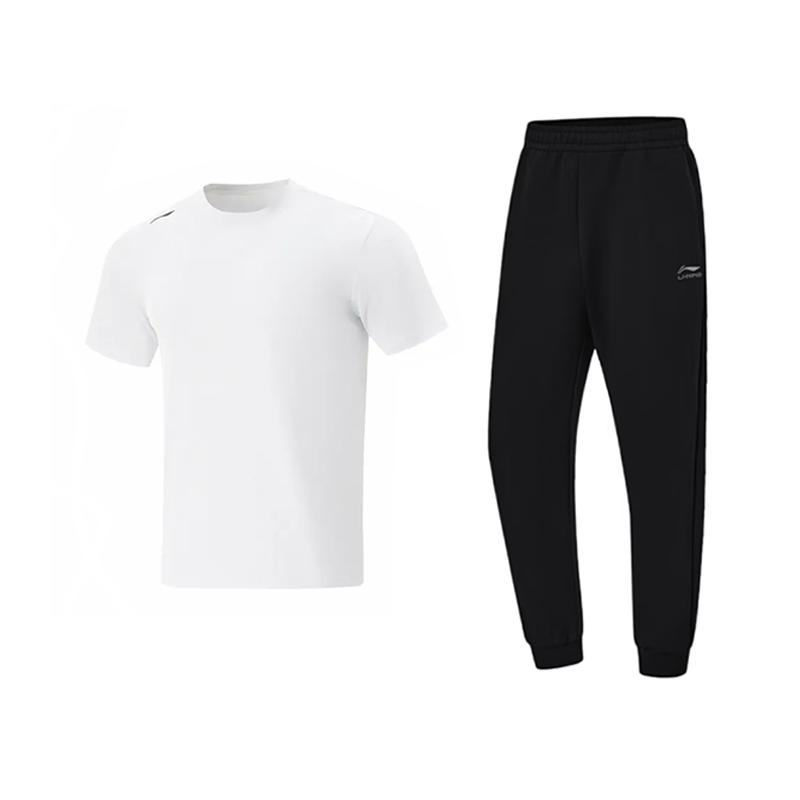 

Li-Ning Plain Simple Fashion Basic Breathable Comfortable Versatile Round Neck Pullover Short Sleeve T-Shirt Casual Sports Set ATSV597-1+AKLV891-1 S