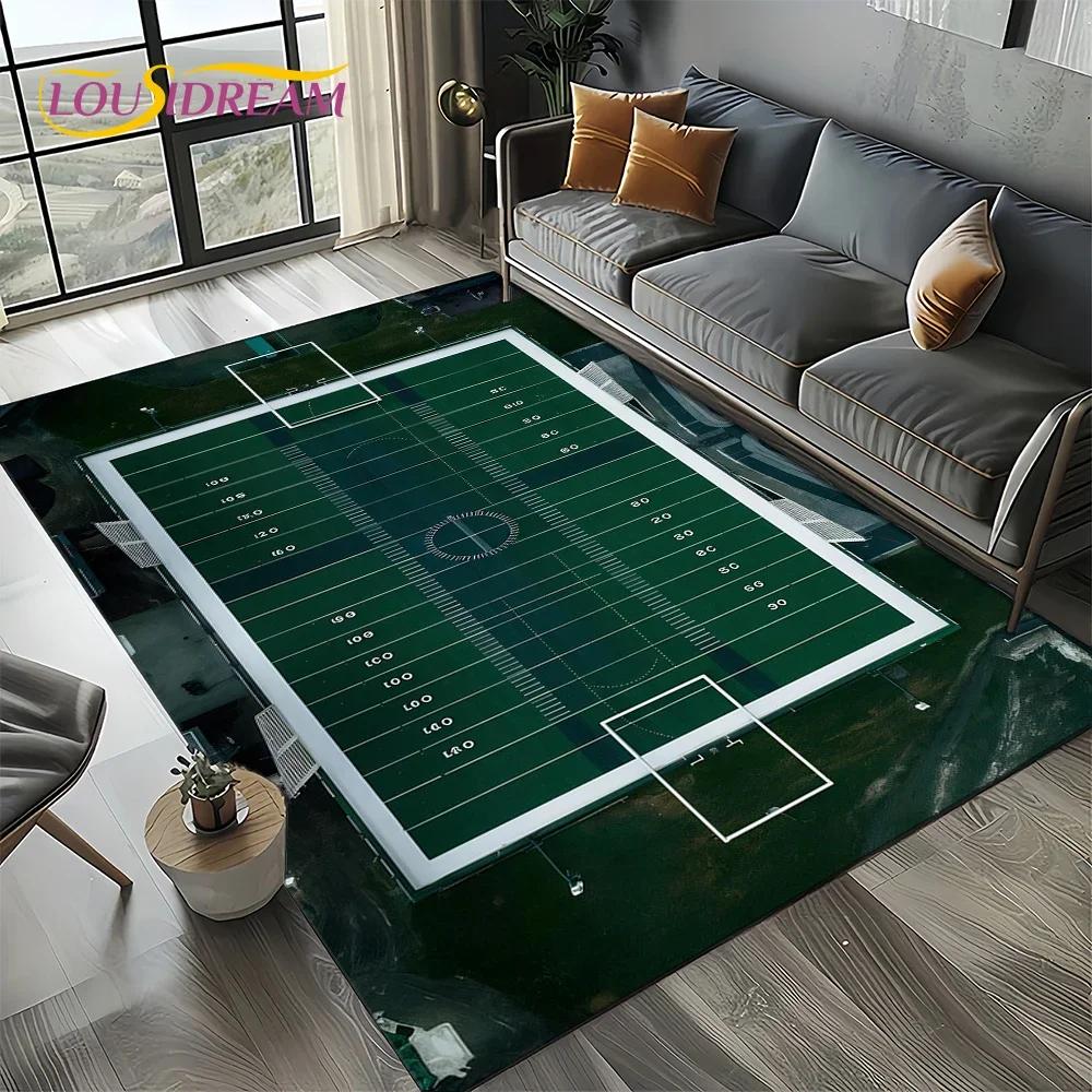 Tapis de dessin animé Terrain de rugby Rugby Football américain Tapis pour salon Chambre Décoration de maison Canapé, Tapis de sol antidérapant