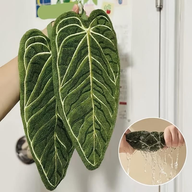 2 Pezzi Asciugamano a Mano Creativo a Forma di Foglia Morbido Pile di Corallo Assorbente Asciugamano da Appendere per Cucina e Bagno