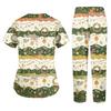 Women's V-Neck Short Sleeve Scrub Top and Pants 2-Piece Set Christmas Print Uniform for Caregiver with Pockets