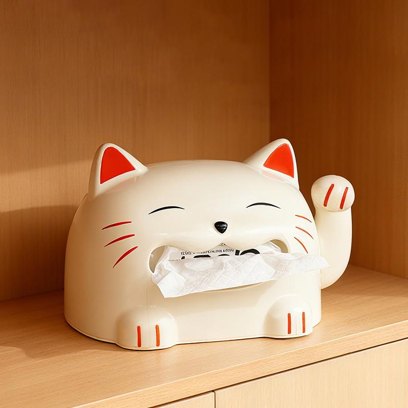 Lucky Cat Tissue Box, Creative Home Decor Desktop Tissue Box, Cute Cartoon Household Living Room Storage Box For Tissues