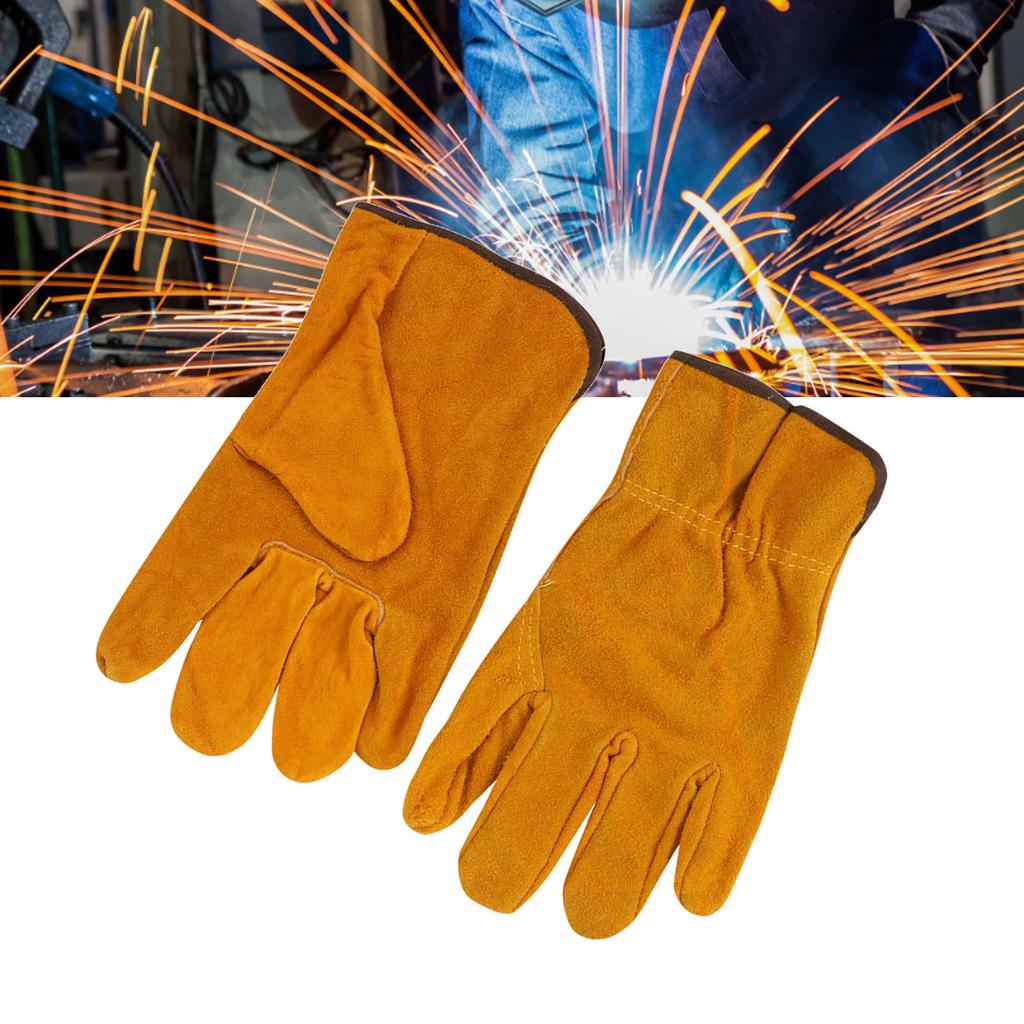 Utility Work Gloves Cowhide Leather Heat Resistant Gloves Protective Working Gloves for Driver Welder Yellow