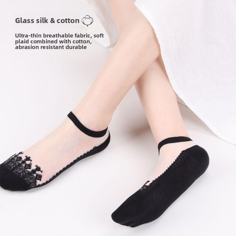 5 Pairs of Cool Clear Crystal Glass Stockings Short Tube Socks Women's Summer Invisible Socks