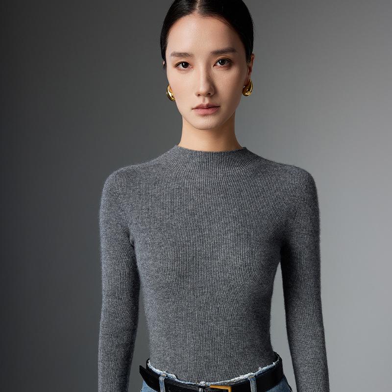 Women's Slim Fit Cashmere High Neck Knit Pullover - Warm Seamless Base Layer Sweater for Autumn and Winter