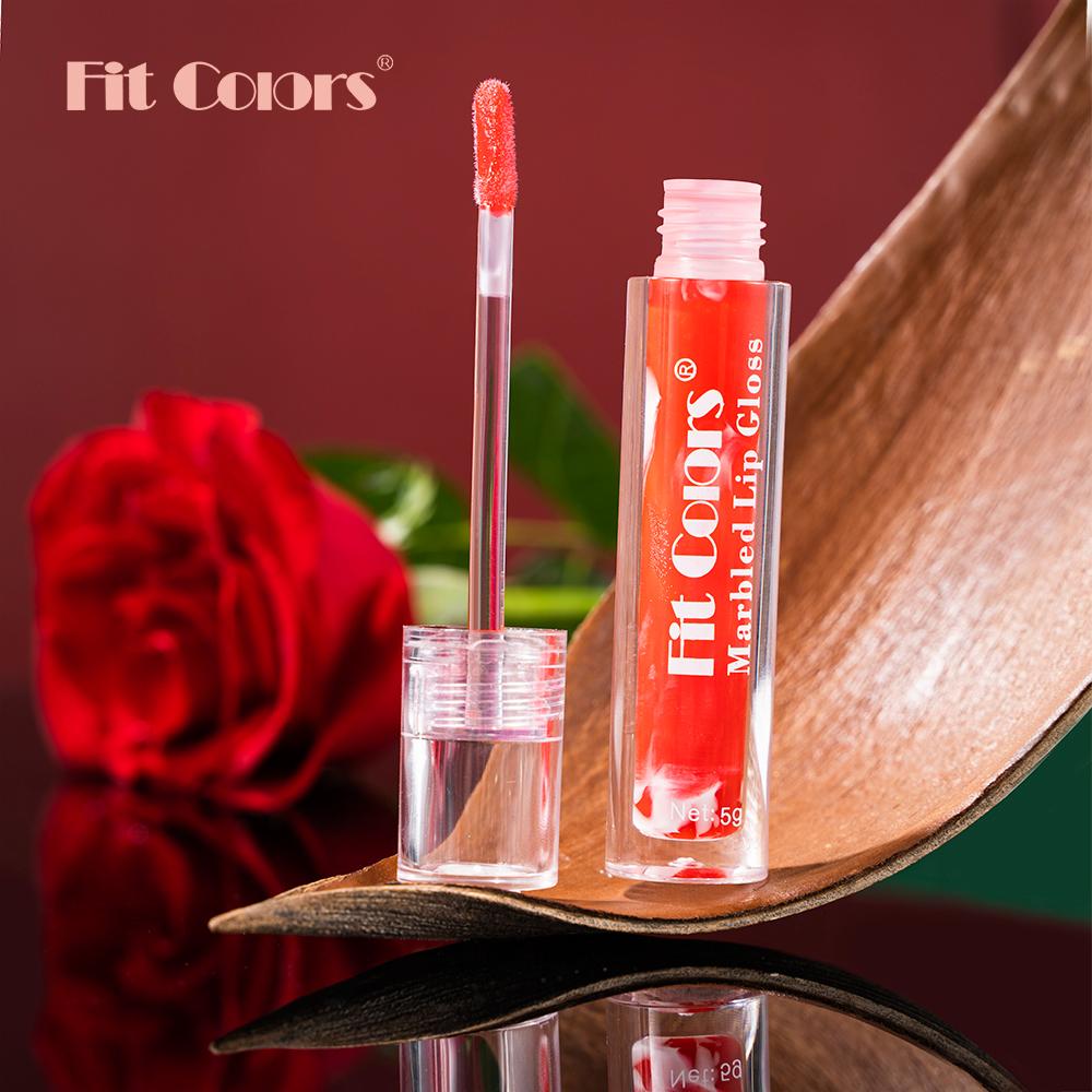 Fit Colors Marbled Mirror Lip Gloss, 5 Vibrant Shades, Moisturizing Hydrating Long-Lasting Liquid Lipstick, Non-Sticky Formula