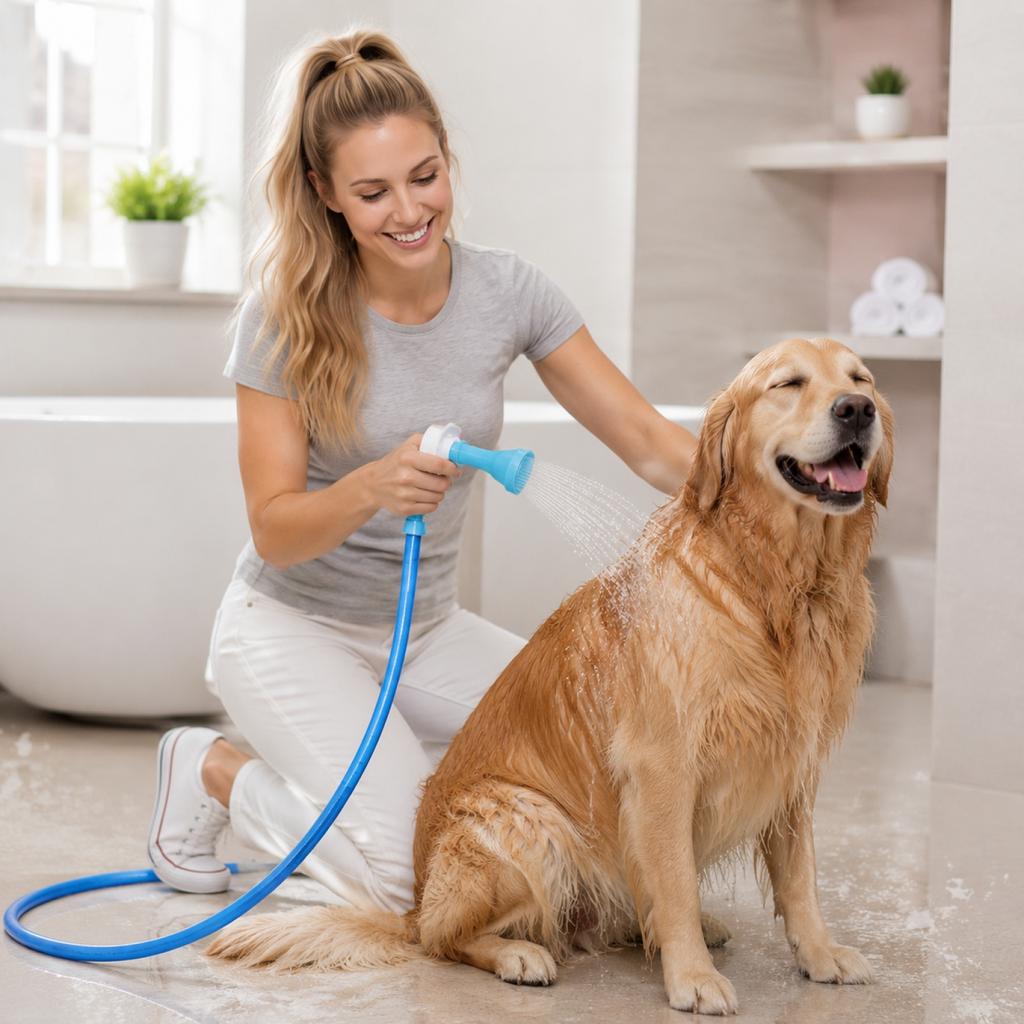 Silicone Connector Pet Bath Hose with Adjustable Nozzle Flexible Water Hose for Animal Washing and Grooming Bathing Tool