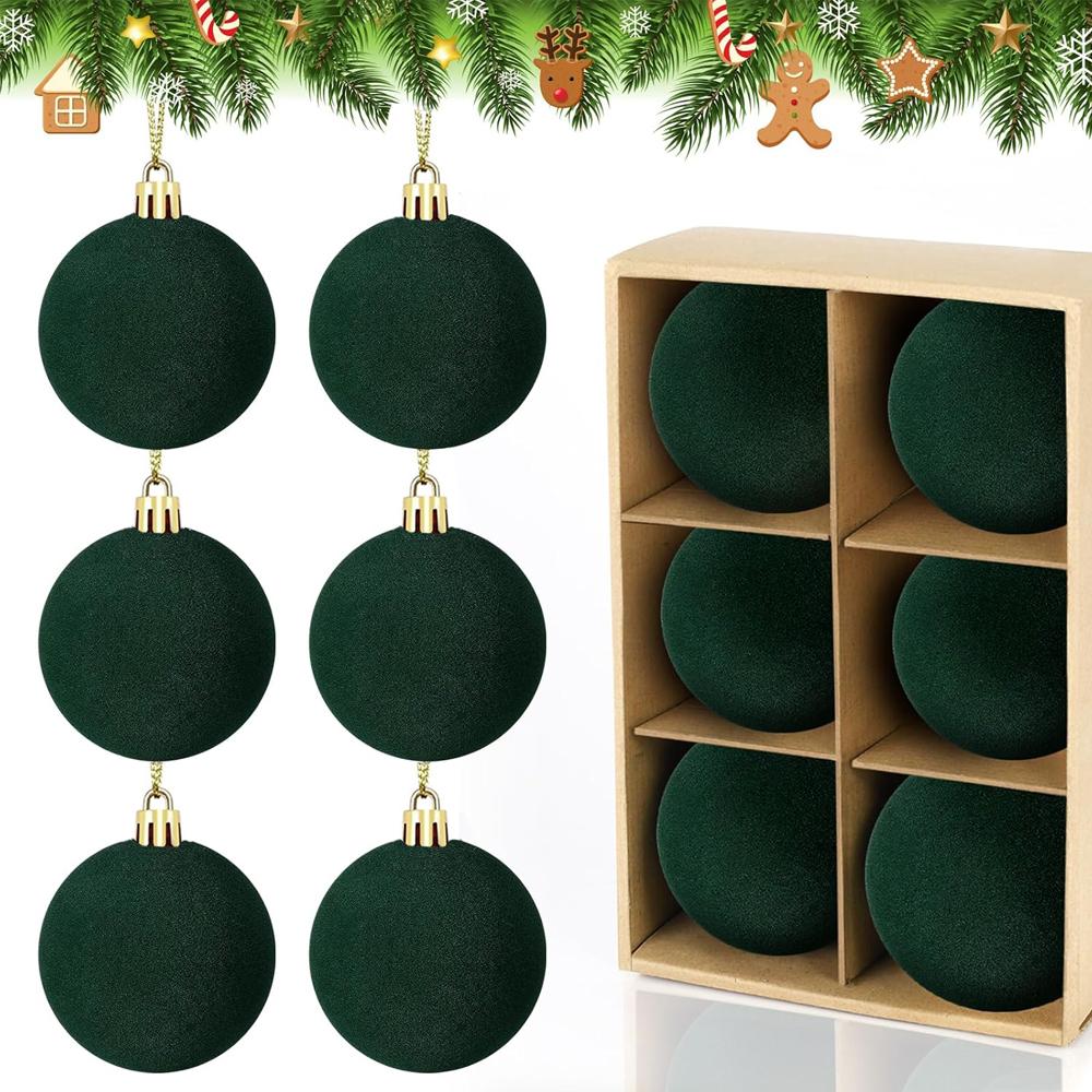 6pcs 5cm Velvet Christmas Tree Ornaments Plush Flocked Hanging Balls for Holiday Decor, Christmas Decoration Xmas Clearance