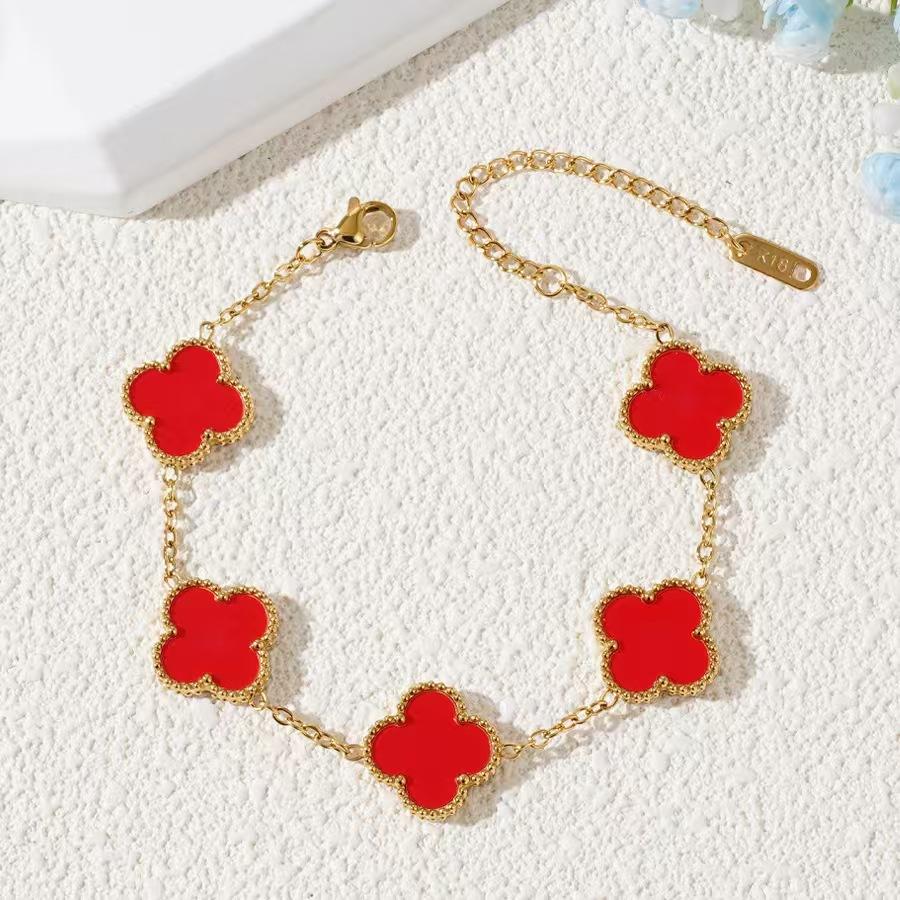 

Браслет «Счастливый четырехлистник» 15 мм, пять цветков, классическое украшение на руку, 18к, не теряет цвет красный