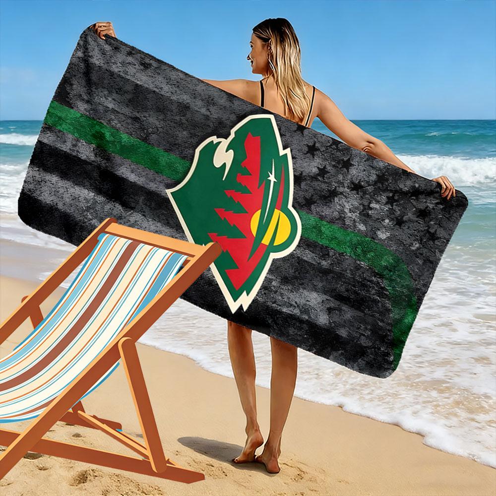 "Wild Nature Bear Logo with Forest Sunset" Patterned beach towel quick dry perfect for travel outdoor sports jogging the beach and swimming