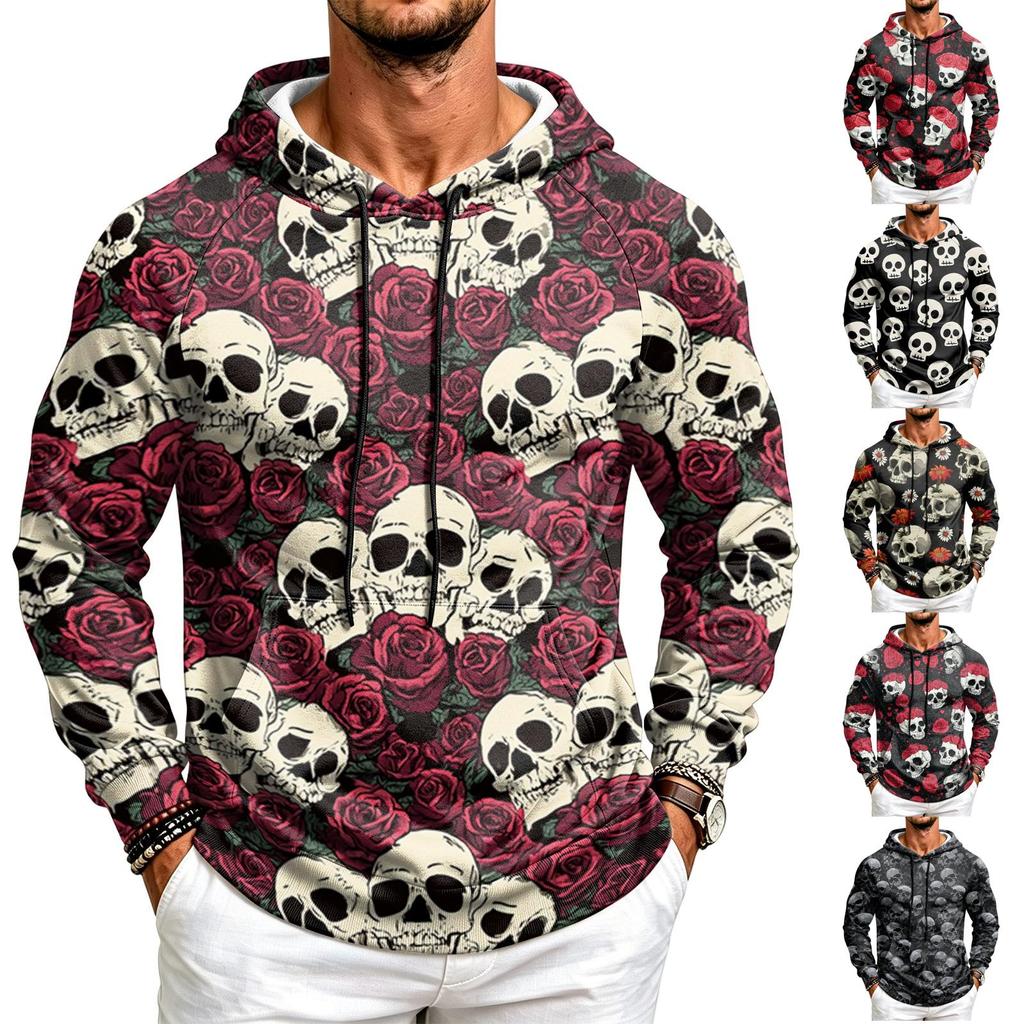 Men's Casual Loose Fit Printed Hoodie with Pocket and