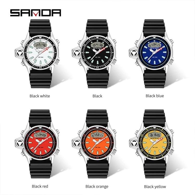 Montre-bracelet Sanda 3008 pour homme, bracelet en résine numérique, mode décontractée, sport, célèbre, étanche, horloge à quartz avec fonction alarme