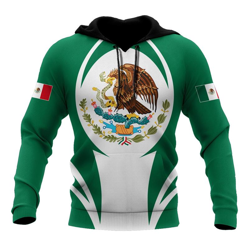 Sweat à capuche imprimé drapeau national du Mexique pour homme Mode Motif aigle 3D Nouveauté Sweats Hip Hop Harajuku Pulls Oversize