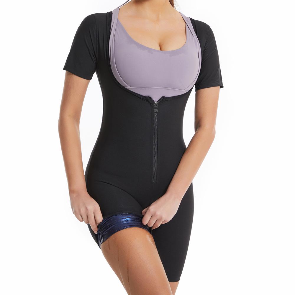 Damen Reißverschluss Kurzarm Schweißtreibender Fitness Body