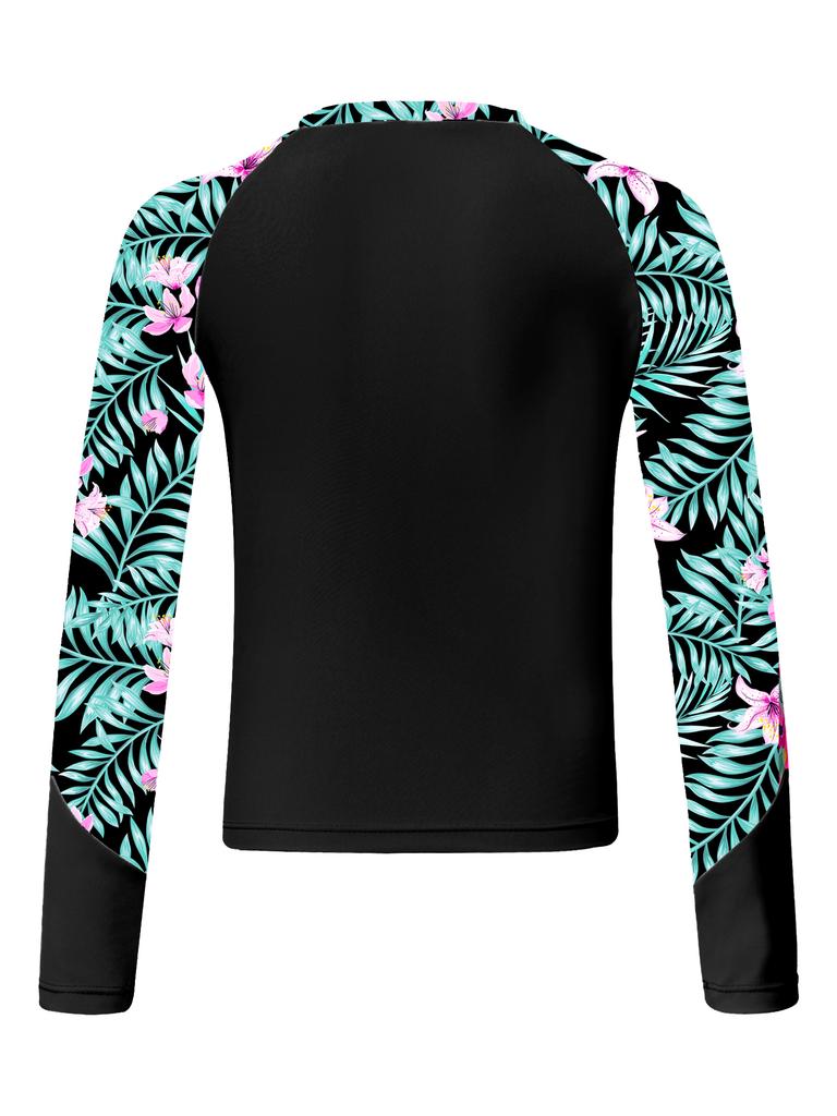 Girls Long Sleeve Swimwear Set UPF Sun Protection Printed Top Crop Top Briefs Pool Outfit