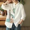 Johnature Women Vintage Cotton Shirts Tops Turn-down Collar Long Sleeve Button Blouses Autumn White Shirts