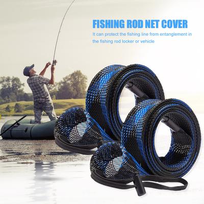 2Pcs Braided Mesh Rod Protector with Lanyard 32mm Spinning Rod Sleeve Cover Elastic for Casting Sea Fishing Spinning Rod