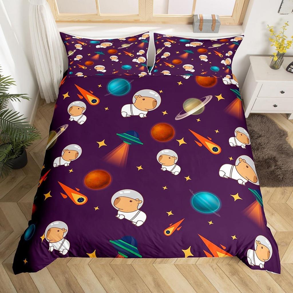 3D Capybara Duvet Cover For Capybara Lovers,Cute Funny Capybara Comforter Cover,Natural Theme Kawaii Rodent Animal Bedding Set