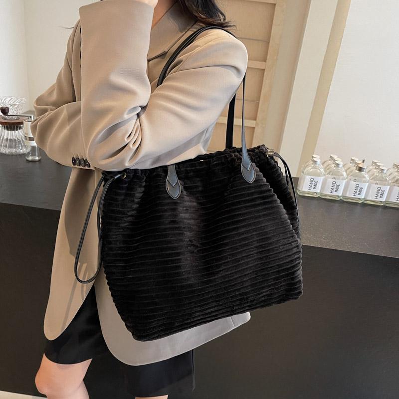 Corduroy Bag Women's Drawstring Shoulder Bag Commuter Tote Bag