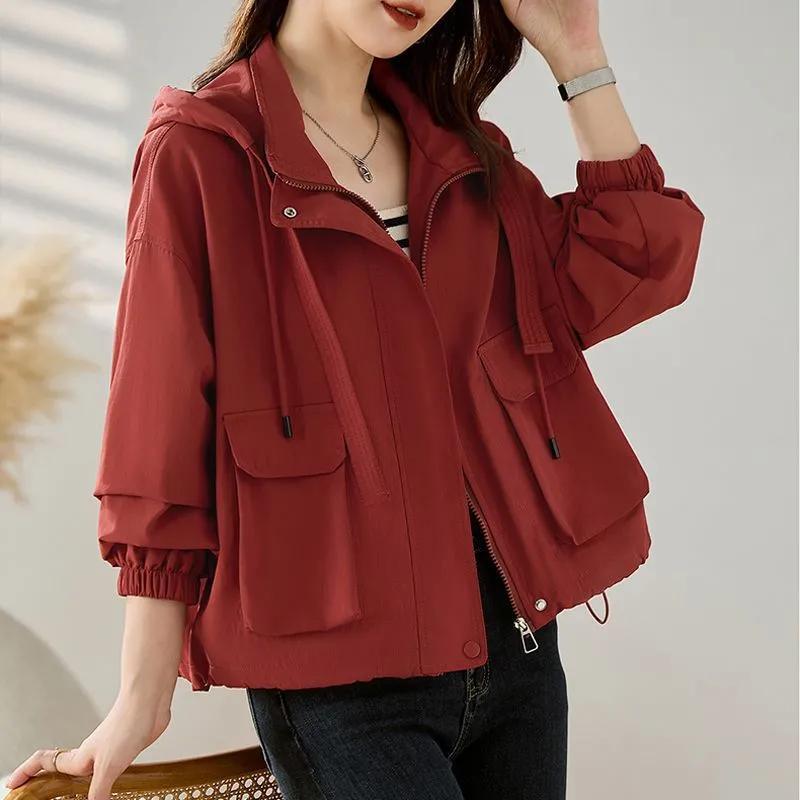 Women's Spring and Autumn Fashion Loose Casual Short Windbreaker Jacket - Hooded Top