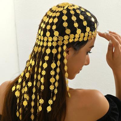 Metal Hair Accessory Retro Coin Tassel Design Headgear Retro Court Style Exaggerated Multi-Layered Golden Headpiece