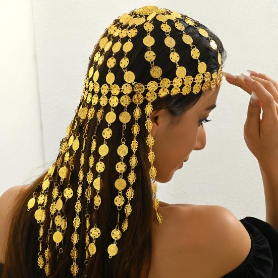 Metal Hair Accessory Retro Coin Tassel Design Headgear Retro Court Style Exaggerated Multi-Layered Golden Headpiece