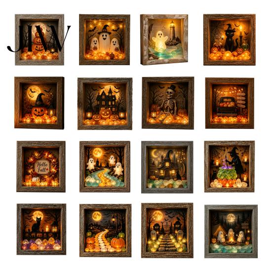 Decorative Seasonal Lights Halloween Lighted Frame Ornaments, Light Up Shadow Box, Warm Accents Atmosphere LED for Home Living Room Bedroom