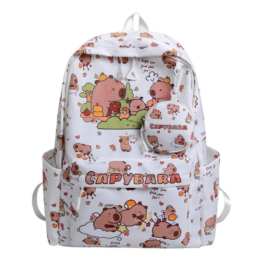 

Школьный рюкзак с мультяшным животным большой вместимости, многосекционный детский наплечный рюкзак на каждый день белый