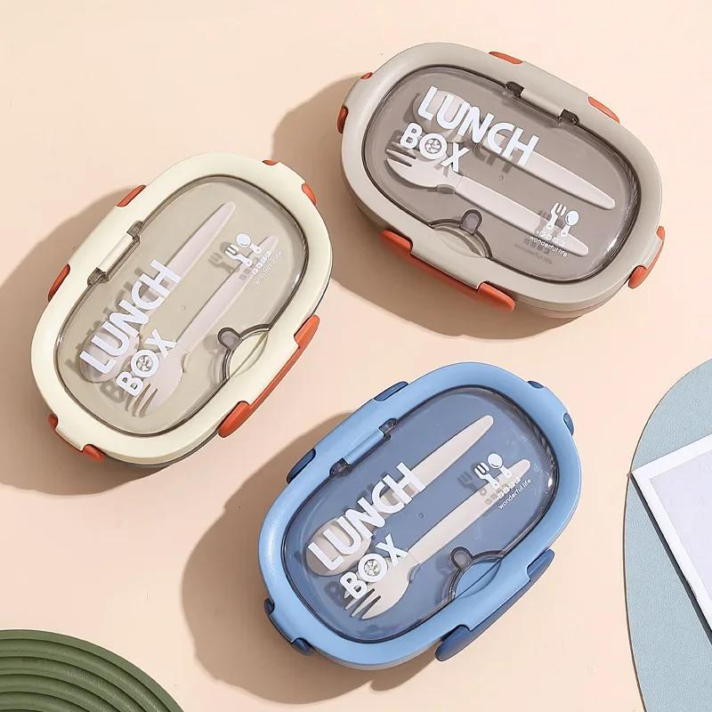 Lunchlåda för studenter med 3 fack och bestick Läckagesäkert lock Skolpicknick Camping Mat Snacks Fruktbehållare Bento Box Koppset