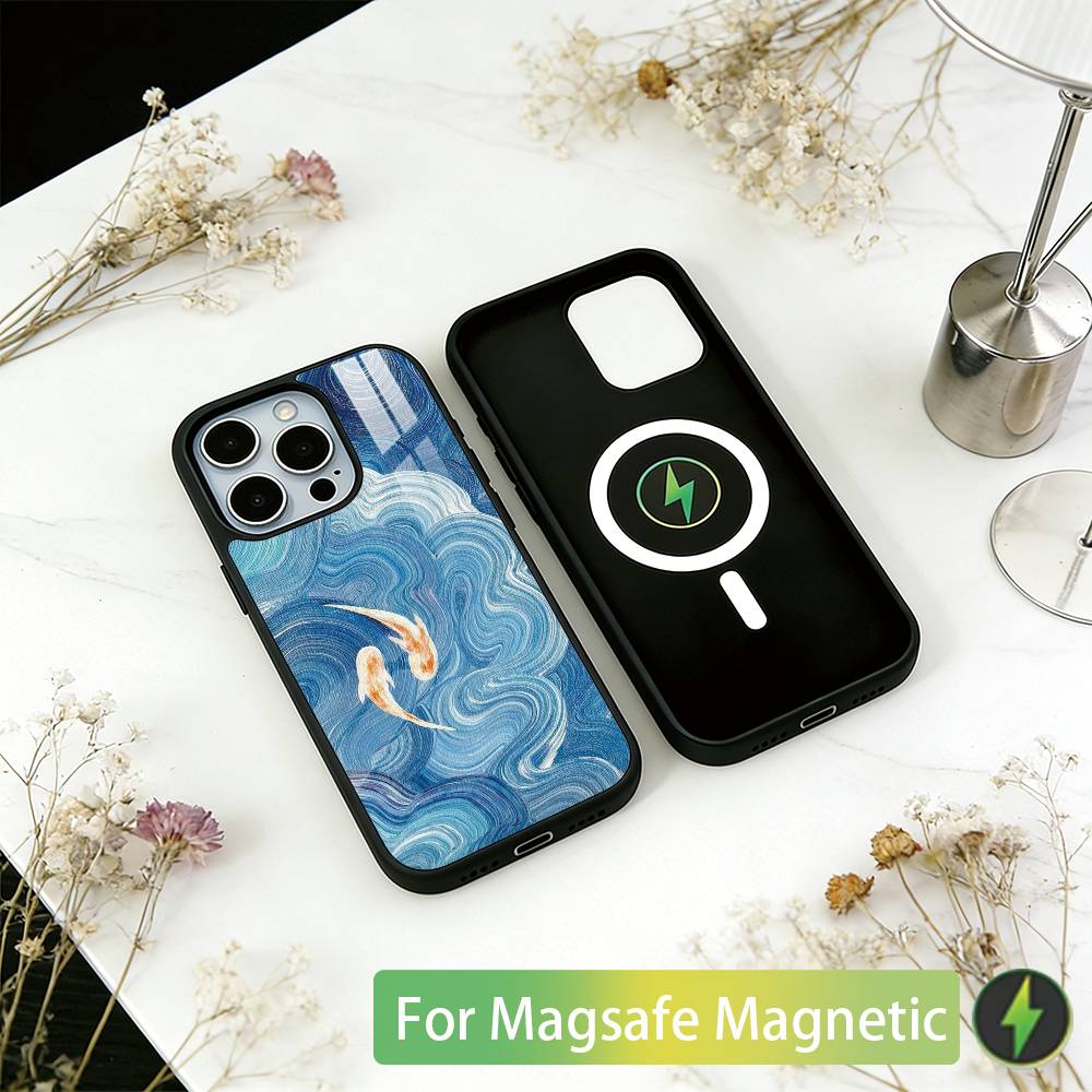 Painting Koi Carp Art Phone Case For iPhone17,16,15,14,13,12,11 Plus,Pro Magnetic with Magsafe Wireless Charging