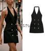 New Fall Women's Clothing Open Back Sexy Double Row Button Hanging Collar Mini Business Suit and Dress 3608536
