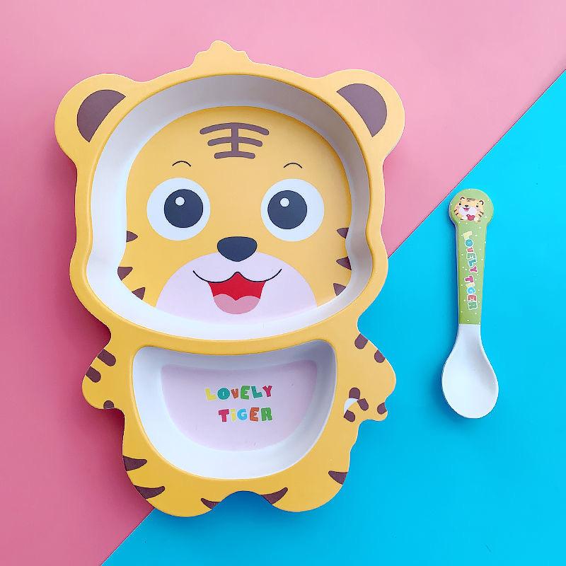 Cartoon cute bamboo fiber children's tableware set animal household baby auxiliary food bowls divided plate eco friendly dishset