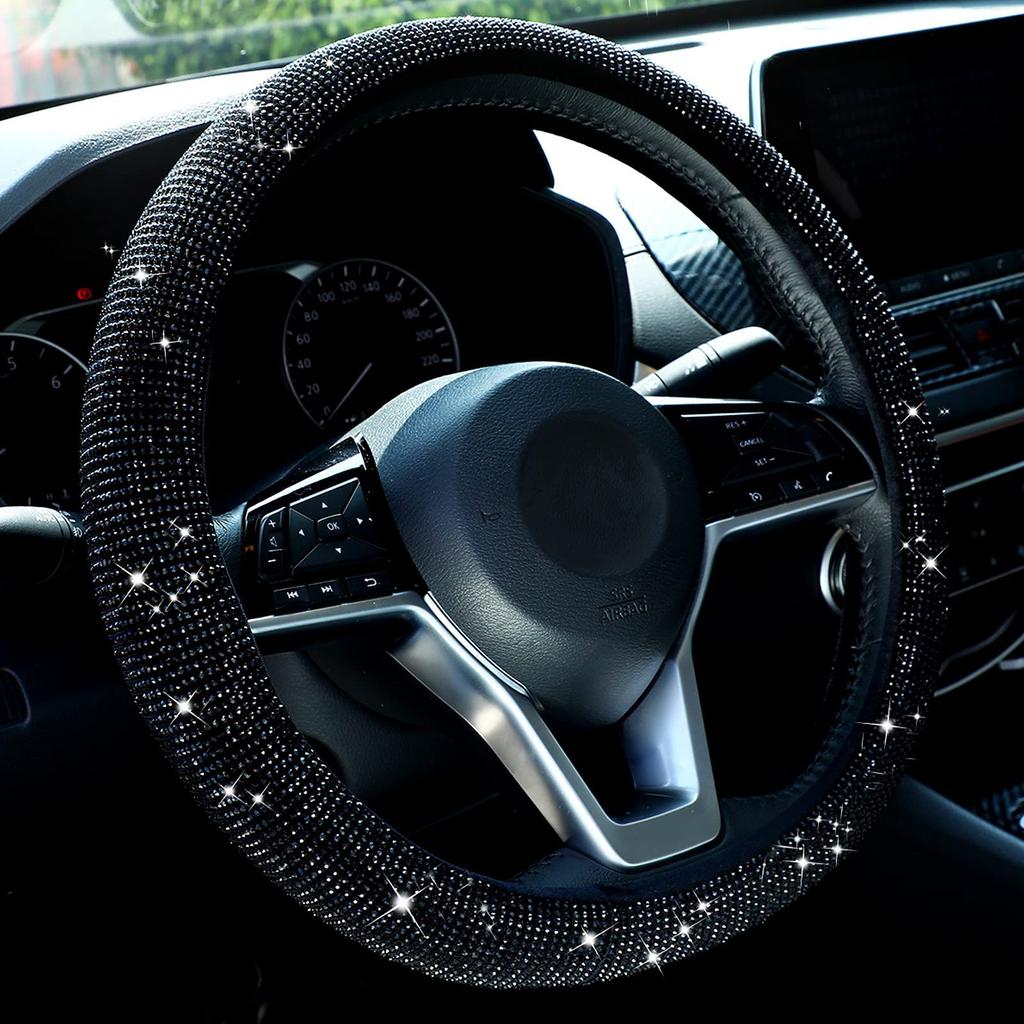 Capa de volante de carro de cristal para mulheres e meninas, capa de volante com glitter, brilhante, strass, diamante, proteção de direção de carro
