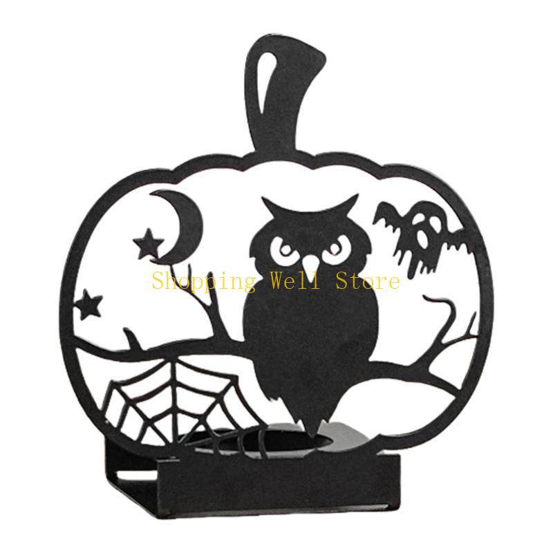 KX4B Halloween Holders Horror Ghostly Bat Spiderweb Black Candlestick Table Centerpieces Tealight Stand Decors
