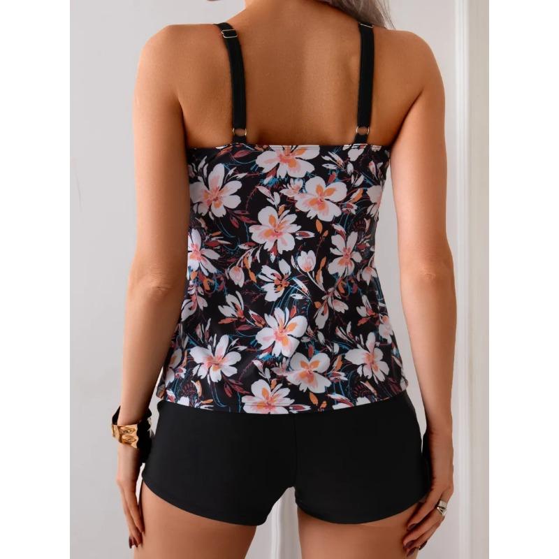 2026 Sexy Strappy Tankini Floral Printed Swimsuit Women Two Pieces Shorts Swimwear Female Bathing Swimming Suit Beachwear Summer