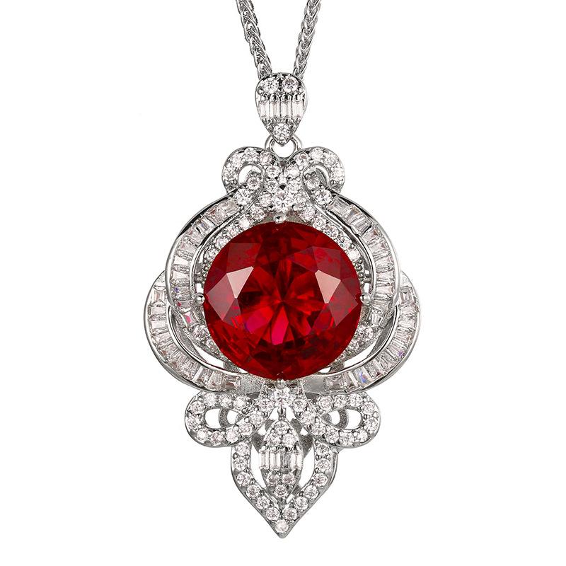 Jewelry Copper Bottom Gold-Plated Simulation Red Corundum Compound Light Luxury Pendant Main Stone 16Mm