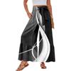 Women's Wide-Leg Casual Pants, Stretch, High Waist, Ruffled Hem, Wide Legs, Belted, And Pockets