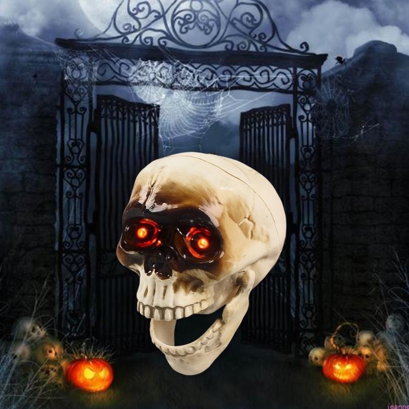 Animated Talking Skull with Flashing Eye and Moving Jaw Halloween Skeleton Head Decoration Terrifying Party Accessory